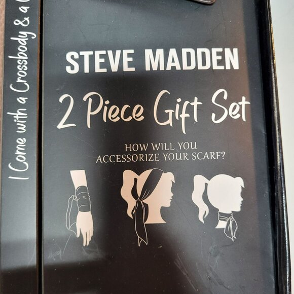 SM Steve Madden Crossbody Bag Card Case 2 PC Gift Box Set With Scarf Tan Brown - Picture 6 of 12